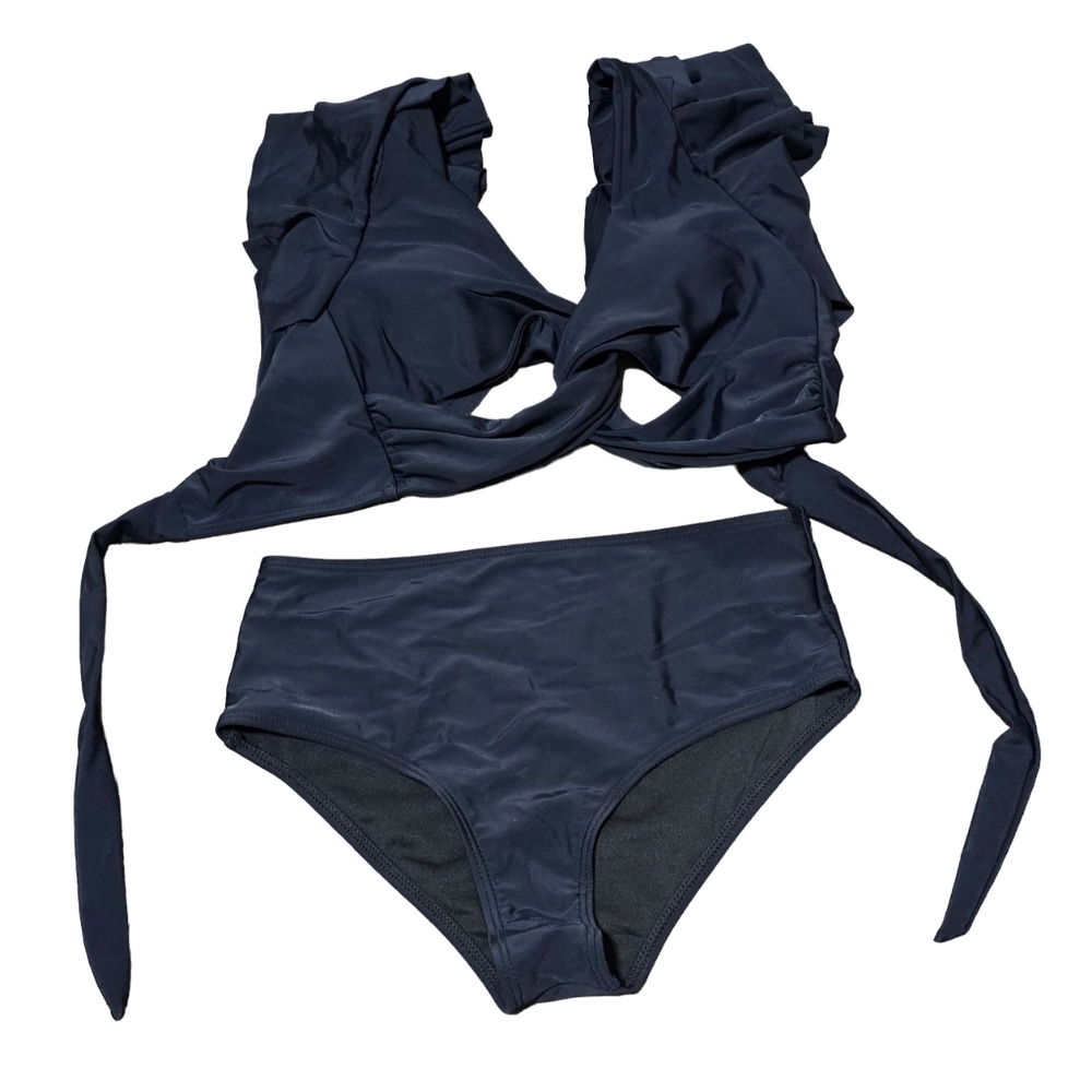 NWT Women's Sporlike Black Ruffle Bikini Set - Picture 3 of 5